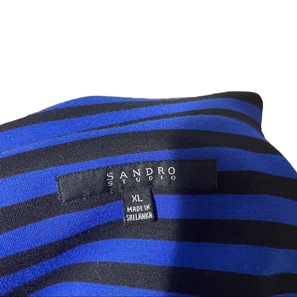 𝅺SANDRO Studio Black & Blue Striped Business Attire Blazer - Picture 4 of 5